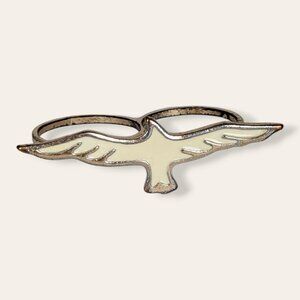 White Enamel Bird Double Ring